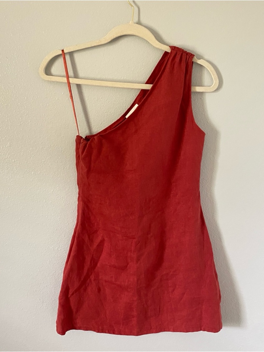 Posse red linen one shoulder mini dress size small summer vacation beach